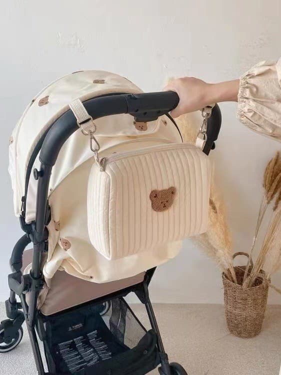 New Pastoral Style Zipper Embroidered Quilted Mommy Bag, Stroller Hanging Diaper Bag, Essential for Outings