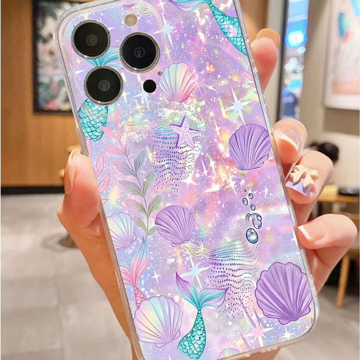Purple Shell Shockproof Transparent Case Compatible with iPhone 15/16/17 Series Pro Max/14 Phone Case Protection