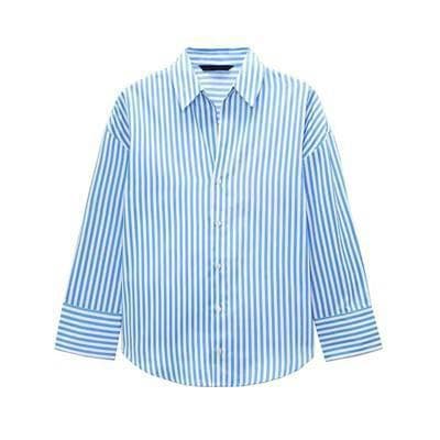 TAOP&ZA new spring and summer women's fashion multi-color long-sleeved lapel striped poplin shirt casual top 43870
