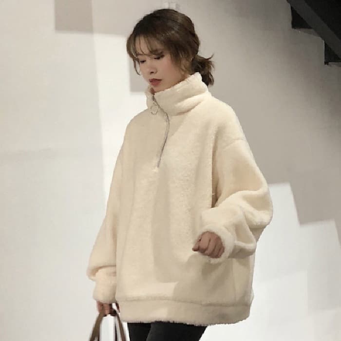 Winter Korean Loose Cozy Faux Shearling Jacket Trendy Faux Lamb Wool Ins Zip-Up Hoodie for Women Cross-Border