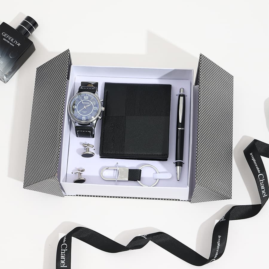 Cross-border Christmas Valentine's Day Gift for Men, Business Gift Set for Husband with Watch, Belt, Wallet