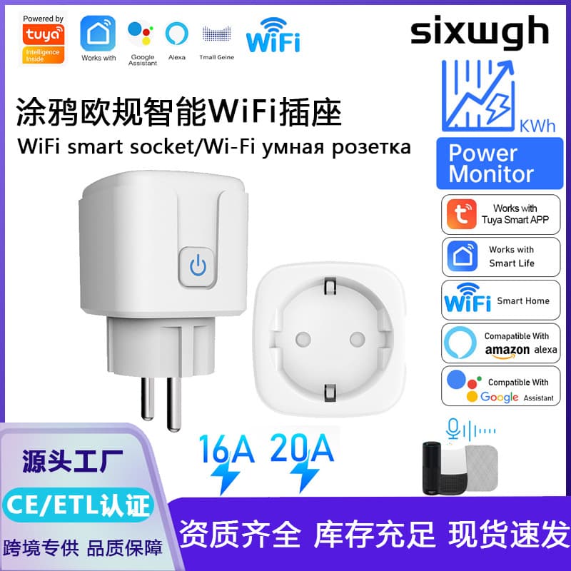 Tuya WiFi Smart Socket European Plug 16A with Energy Monitoring Alexa Voice Remote Control