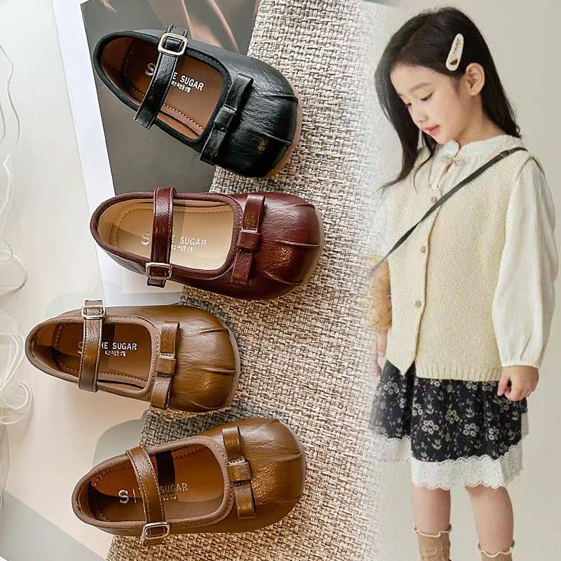 Girls' Retro Little Leather Shoes Baby Bow Flats 2025 Autumn New Style Girls' Soft-Soled Princess Shoes Korean Shallow Cut