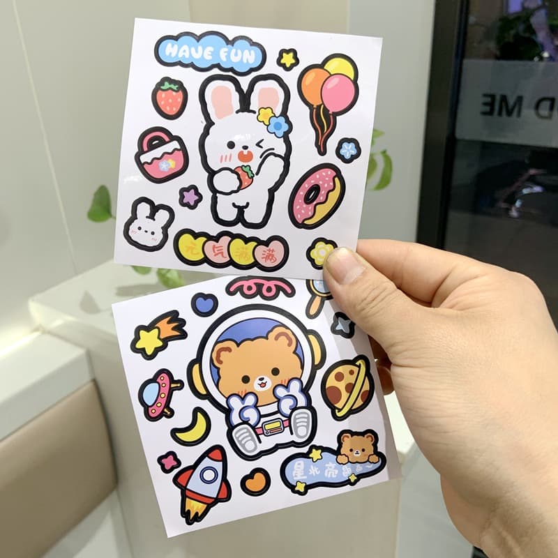 Original Cute Cartoon Year of the Tiger Bear Stickers, Cup Thermos Stickers, PVC Waterproof Journal Phone Sticker Paper