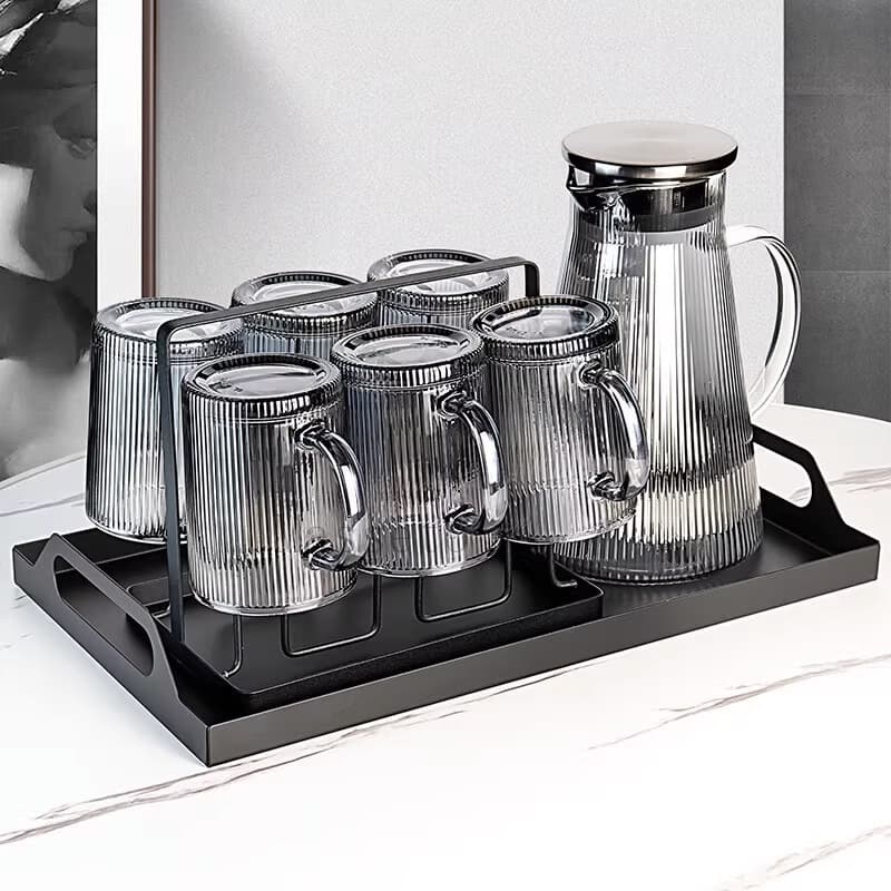 Vertical Ribbed Glass Mug with Handle, Heat-Resistant Teacup, Water Pitcher, Drinking Glass, Water Set, Light Luxury Style, Large Capacity