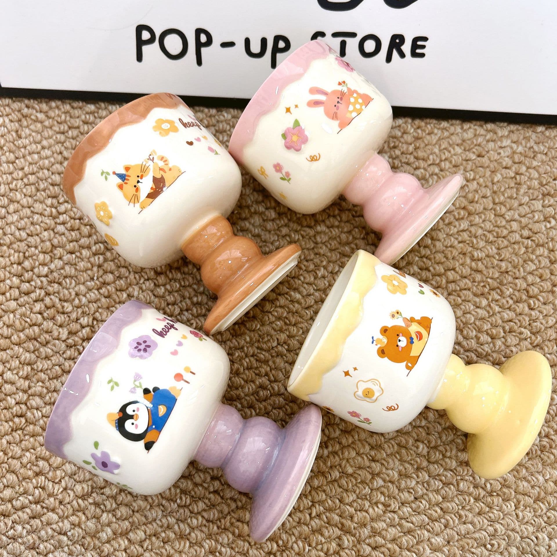 ins twist cup bear penguin ceramic water cup goblet cute hand painted cartoon mug breakfast coffee cup