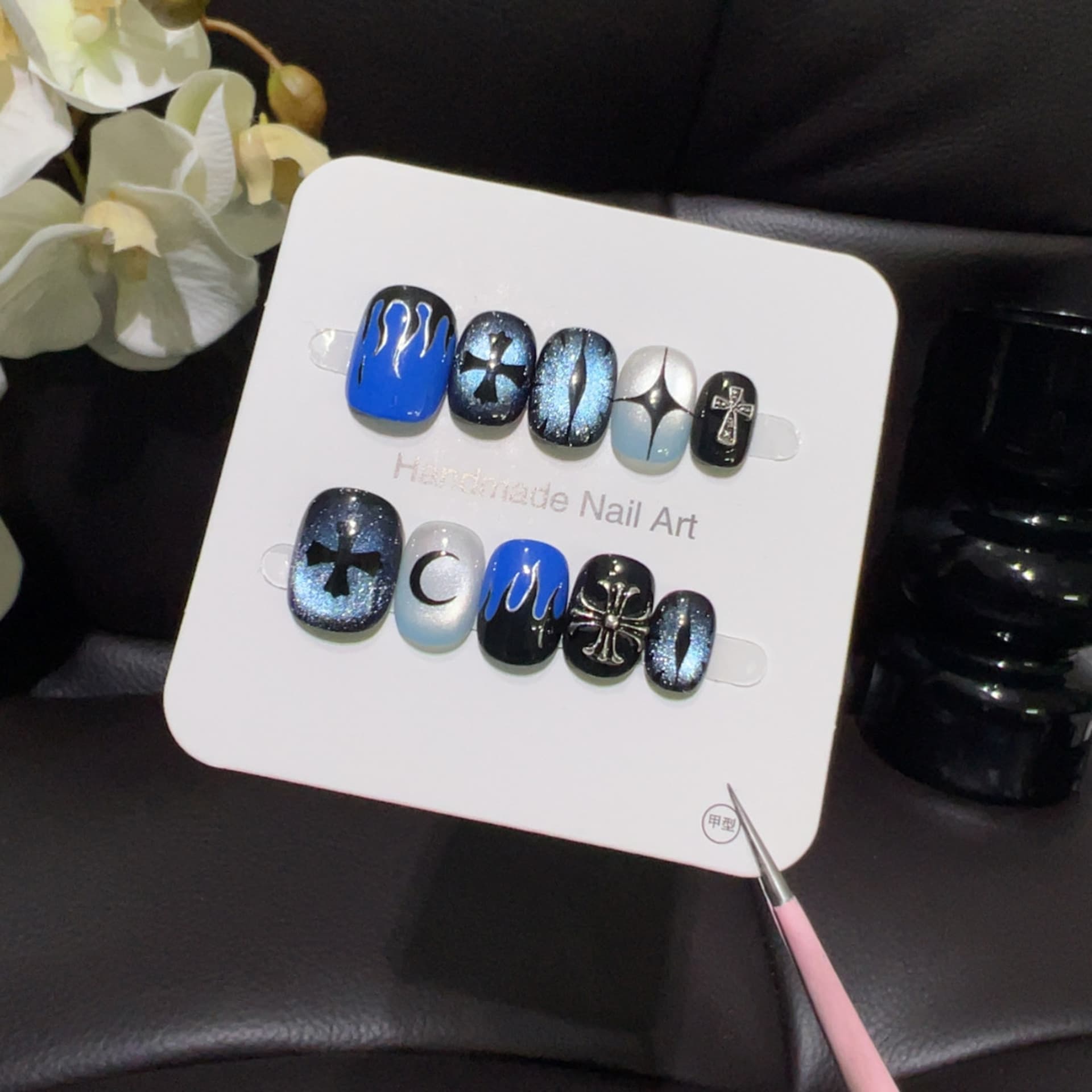 [Ice Blue Magic Eye] Gothic style dark night blue and black cross sweet and cool wearable blues niche high-end nail art stickers