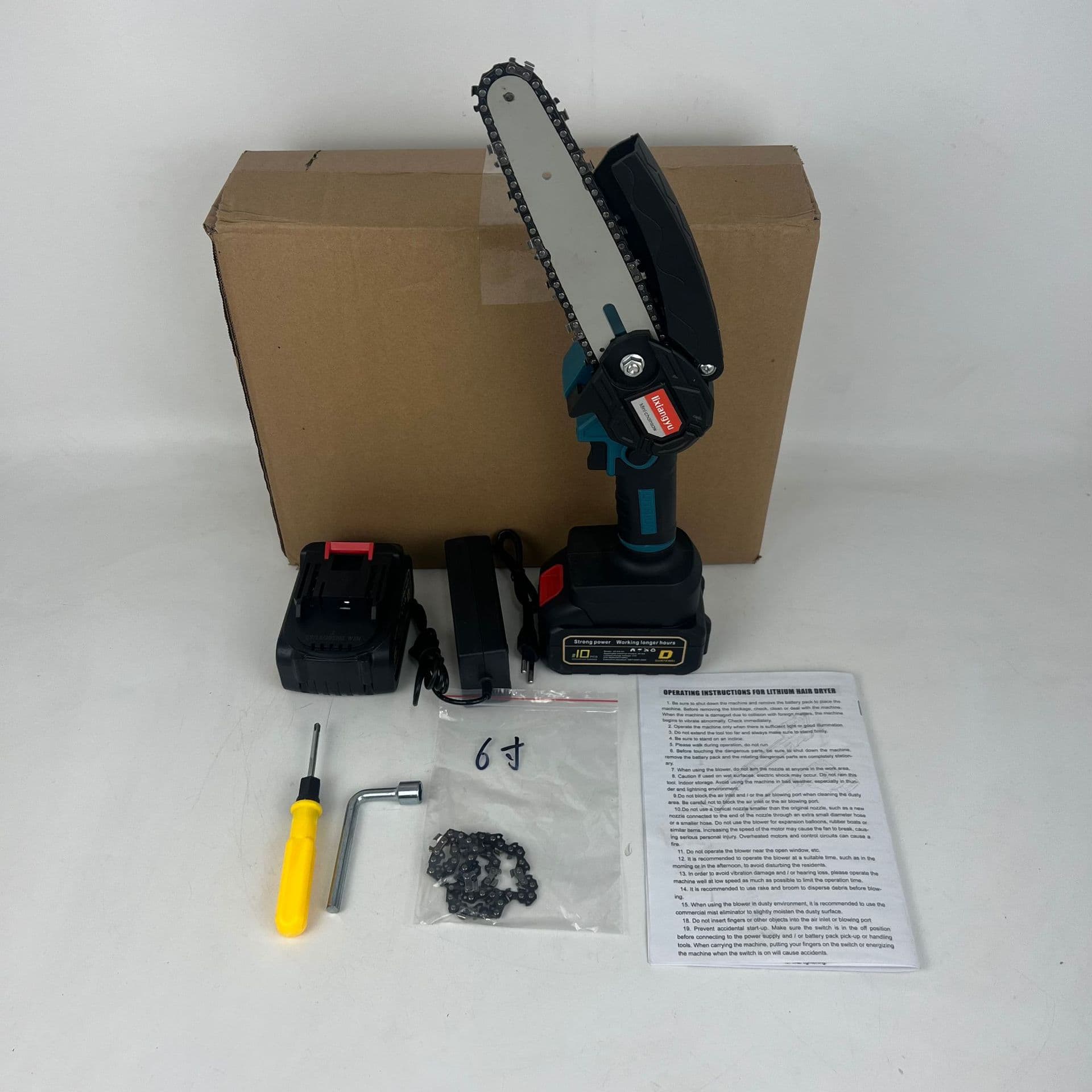 Cross-border Foreign Trade Popular Electric Chainsaw 6-Inch Mini Saw with Oil Pot Lithium Electric Chainsaw Rechargeable Small Electric Saw Household