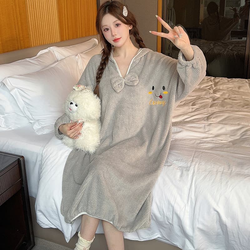 Pineapple Grid Bathrobe Spring/Autumn Wearable Towel Wrap Robe Loose Plus Size 300 lbs Sweet Long Sleeve Nightgown