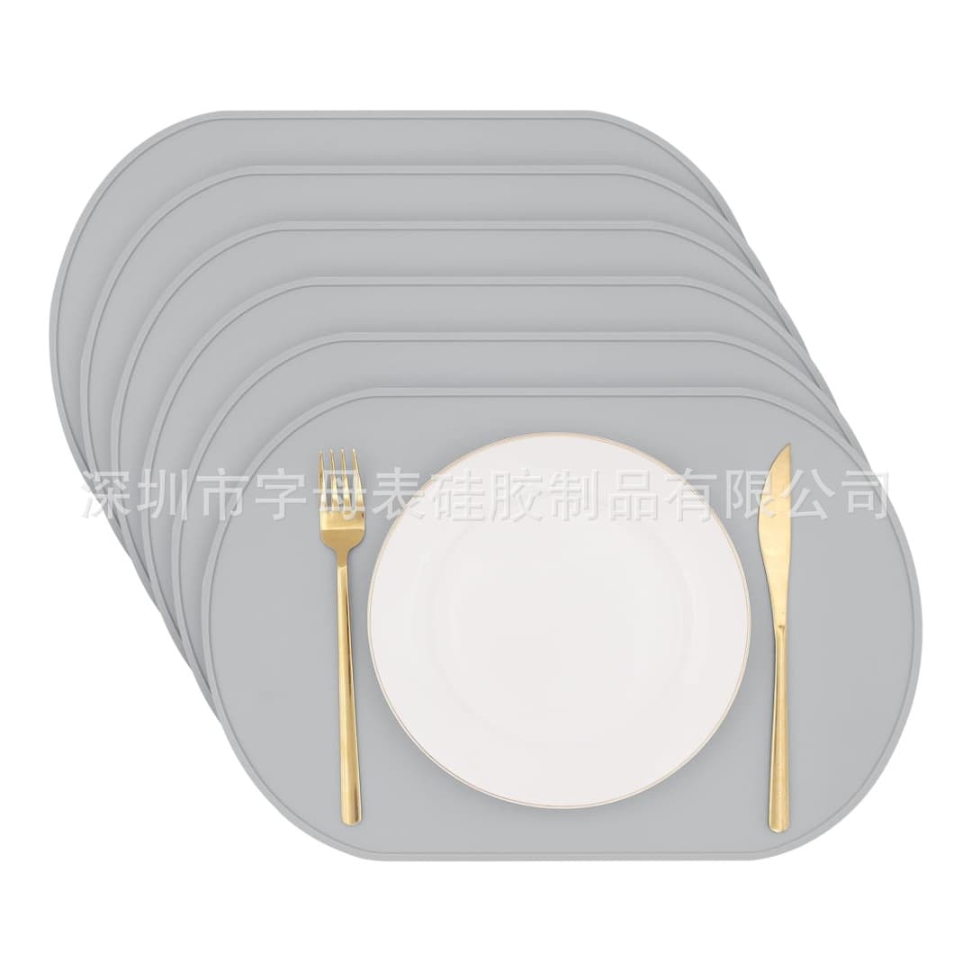 Silicone Placemat Reusable Portable Kids Placemat Waterproof Stain-Resistant Easy to Clean Oval Placemat In Stock