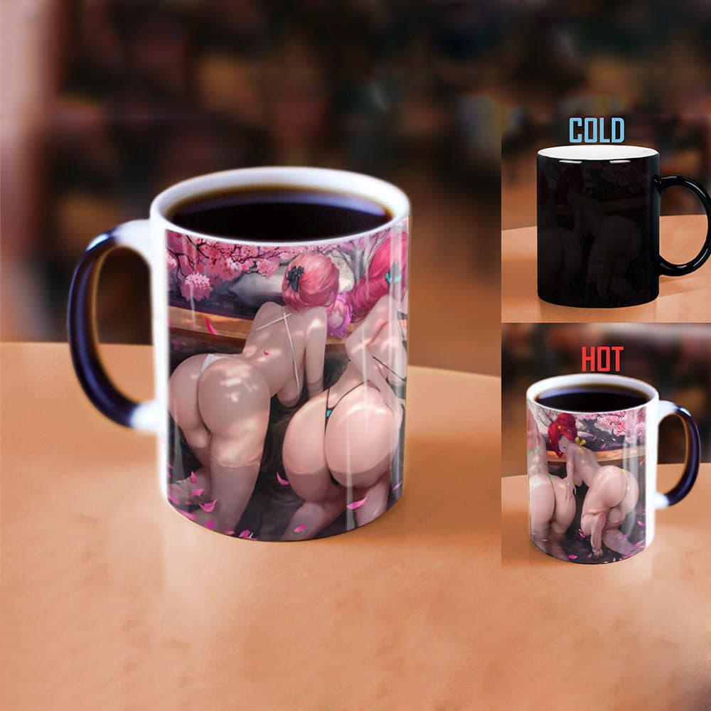 Anime-themed color-changing ceramic mug for cross-border sales, shows clear pattern when hot water above 60°C or coffee is added