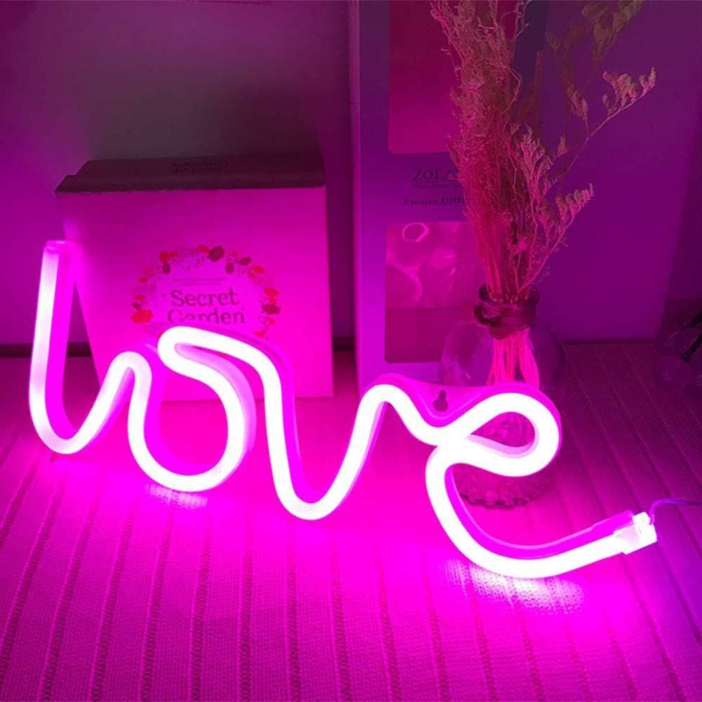 Love Heart Letter Neon Light Romantic LED Light Sign Couple Bedroom Wedding Room Wall Atmosphere Decorative Light