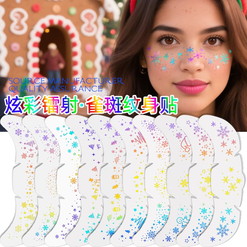 Cross-border Hot Selling Laser Christmas Freckle Tattoo Stickers Waterproof and Sweat-proof Freckle Tattoo Face Stickers for Makeup
