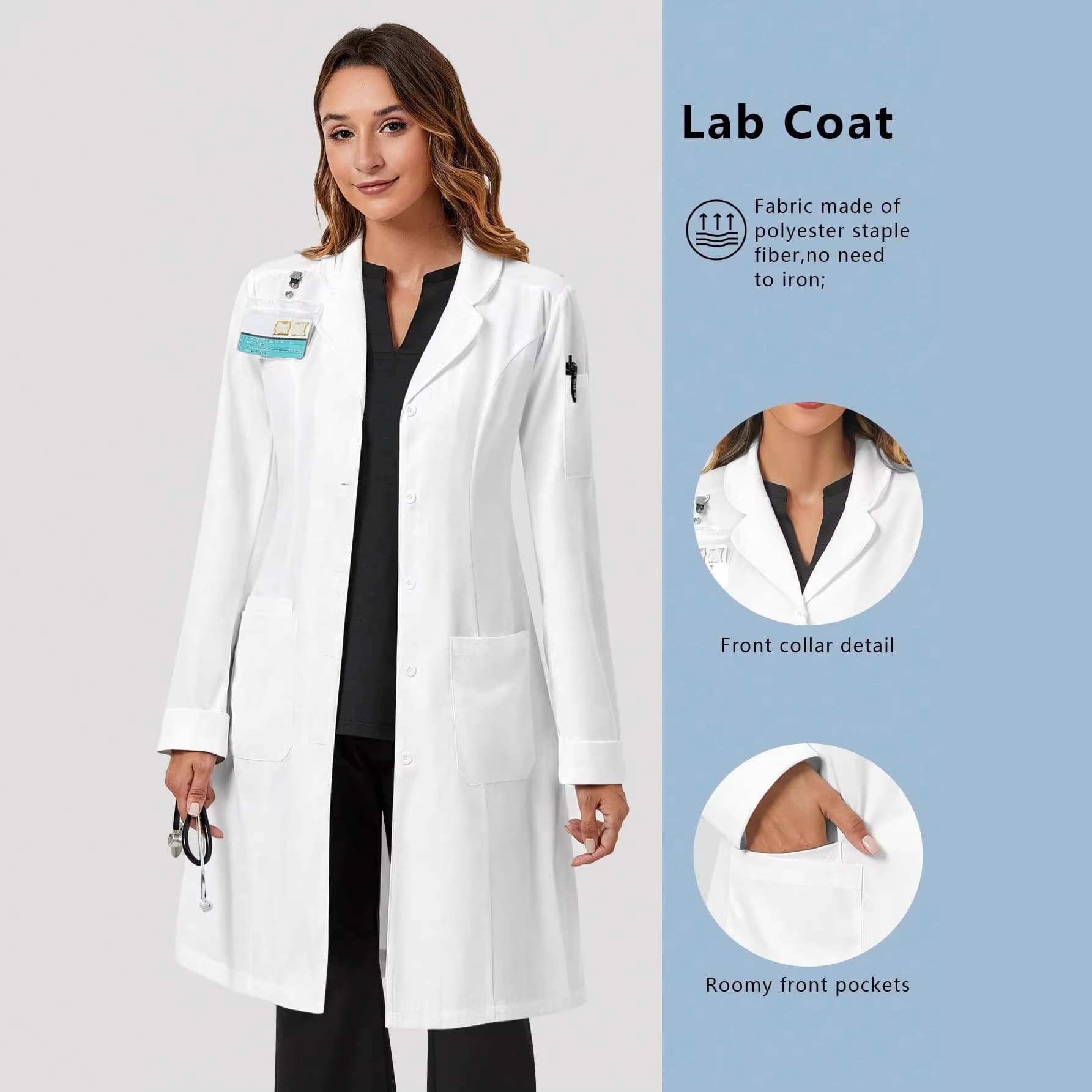 White coat female long-sleeved doctor thin long-sleeved experimental student beauty salon teacher pharmacy nurse clothing cross-border