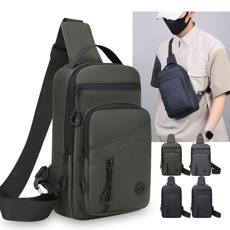 Men's new solid color versatile crossbody bag PU film simple texture portable shoulder bag large capacity fashionable chest bag