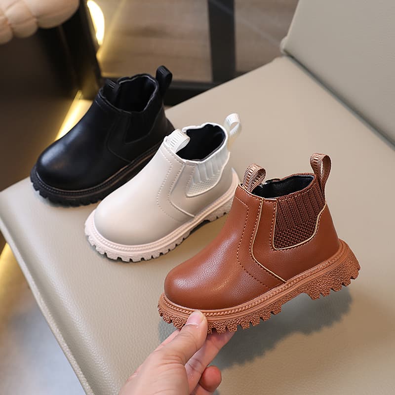 Autumn boys and girls soft-soled non-slip Martin boots casual and versatile single boots leather boots children's side zipper black short boots