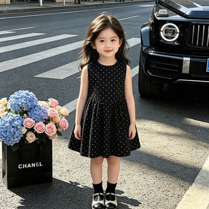 Girls' Black Polka Dot Dress, New Summer Style, Sleeveless Vest Dress for Baby Girls, Stylish Princess Dress for Summer, Export Quality