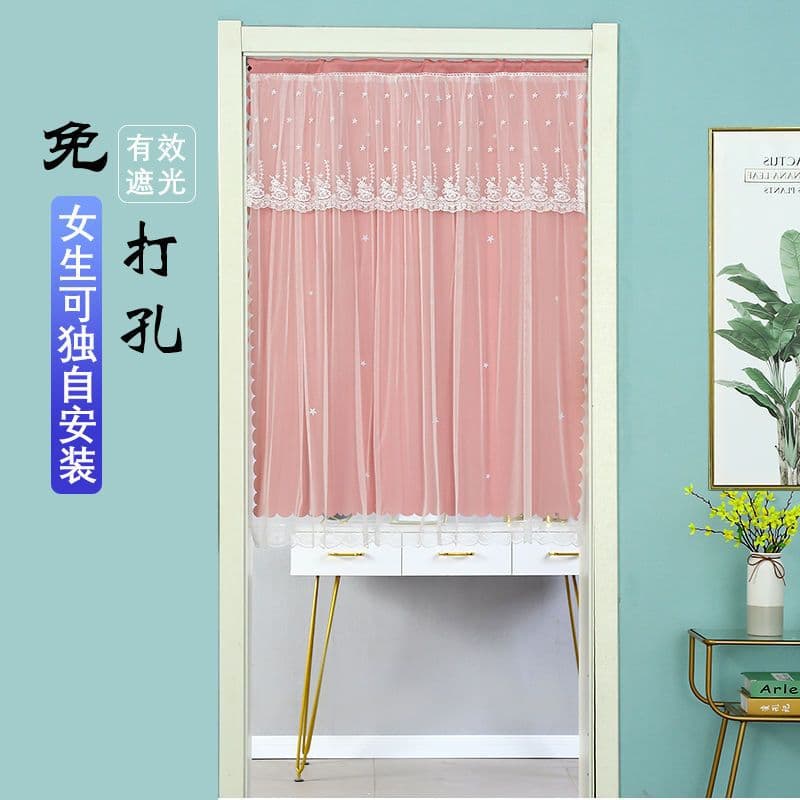 No-Drill Double-Layer Half Door Curtain Hanging Curtain Indoor Partition Decorative Curtain Bedroom Kitchen Living Room Four-Season Curtain Hollow
