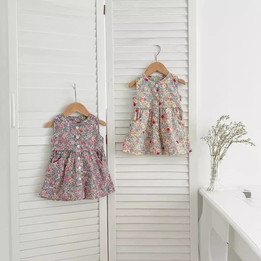 Summer Baby Girl Dress Cute Floral Print Vest Dress Toddler Girls Pastoral Style Dress