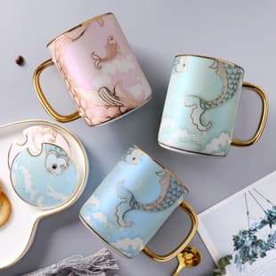 Creative Ceramic Mug Water Cup with Lid and Spoon Personality Trendy Couples Men Women Milk Coffee Home Tea Cup