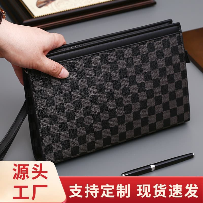 Men's Fashion Brand Large Capacity Casual Business Clutch Bag Grid Pattern Luxury Wallet