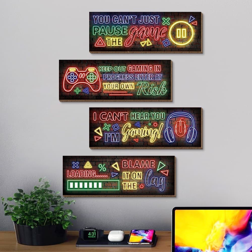 Cross-Border Best-Selling Neon Game Poster, Teen Room Wall Hanging Game Controller Wooden Sign Wall Decor