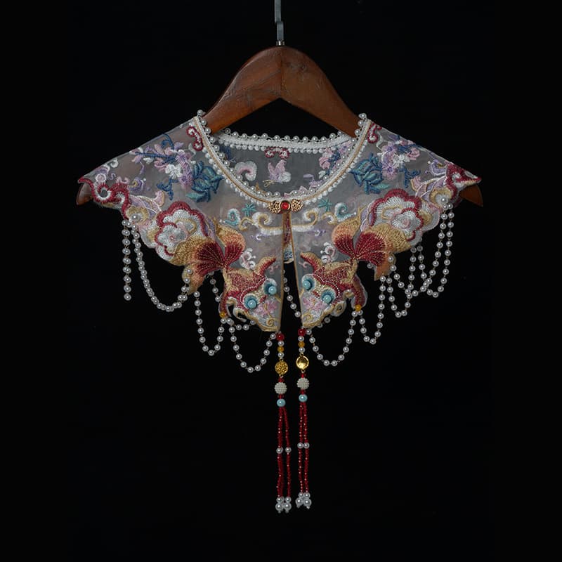 Heavy-duty pearl pendant ancient-style cloud collar goldfish embroidery decoration detachable collar for women, older children, and adults, outer shawl to match cheongsam
