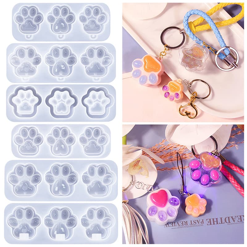 DIY Resin Mold Cat Paw Series Silicone Mold Heart-Shaped Liquid Sand Keychain Pendant Bag Charm Accessory Mold