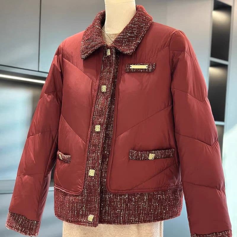 Fashionable Short Thickened Warm Cotton Jacket for Middle-Aged Mothers, Chic Little Fragrant Style Cotton Coat for 50-Year-Old Middle-Aged and Elderly Women