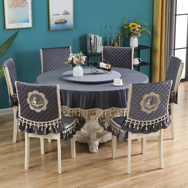 Round Tablecloth, Lazy Susan Cover, Chair Cover Set, Dining Chair Covers, Tablecloth and Chair Cover Set
