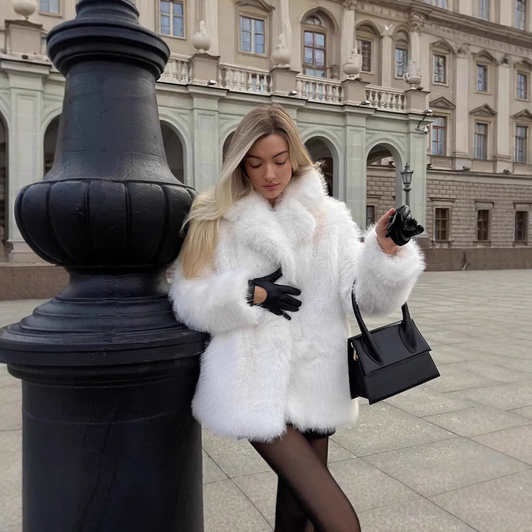 European and American New Fur Outwear Mid-Length Plus Size Women's Lapel Fox Fur Toka Artificial Fur X0050