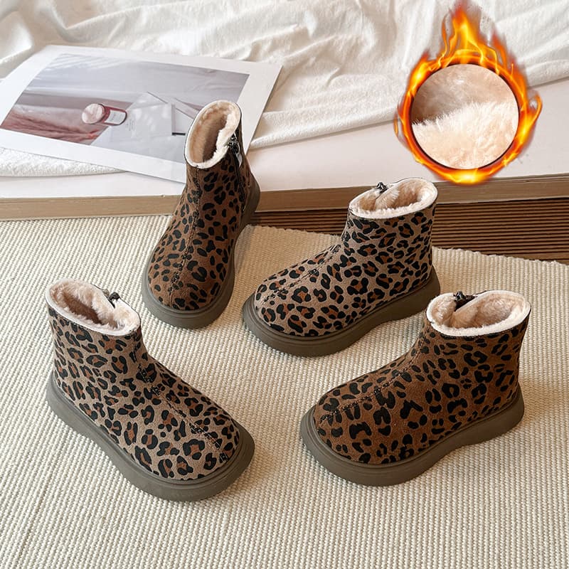 2026 Winter New Kids Martin Boots Fleece Lined Warm Leopard Casual Boots Boys Girls Short Boots Leather Boots AliExpress