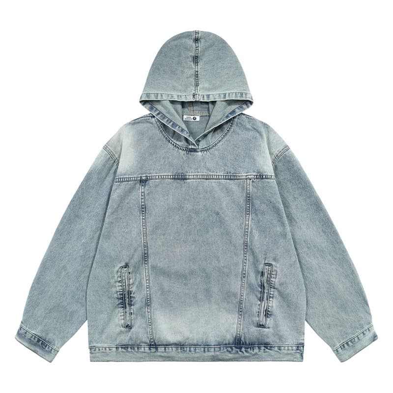 Retro American High Street Washed Denim Hoodie Sweatshirt Unisex Loose Versatile Long Sleeve Casual Top Personality Streetwear