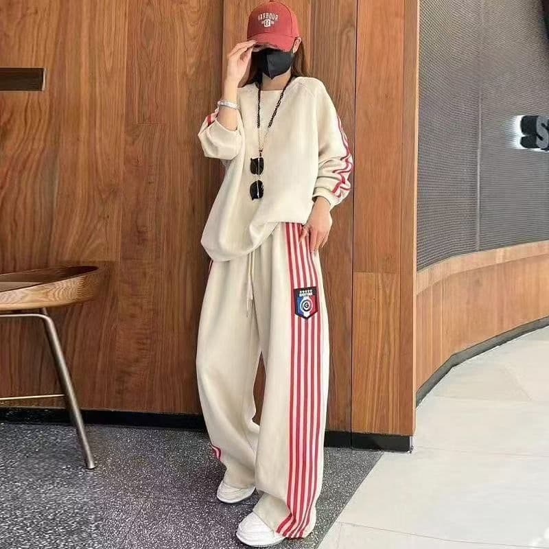 Cross-border 2025 Autumn/Winter European Fashion Sportswear Set for Women, Spring/Fall Korean Loose Hoodie and Wide-Leg Pants Two-Piece Set