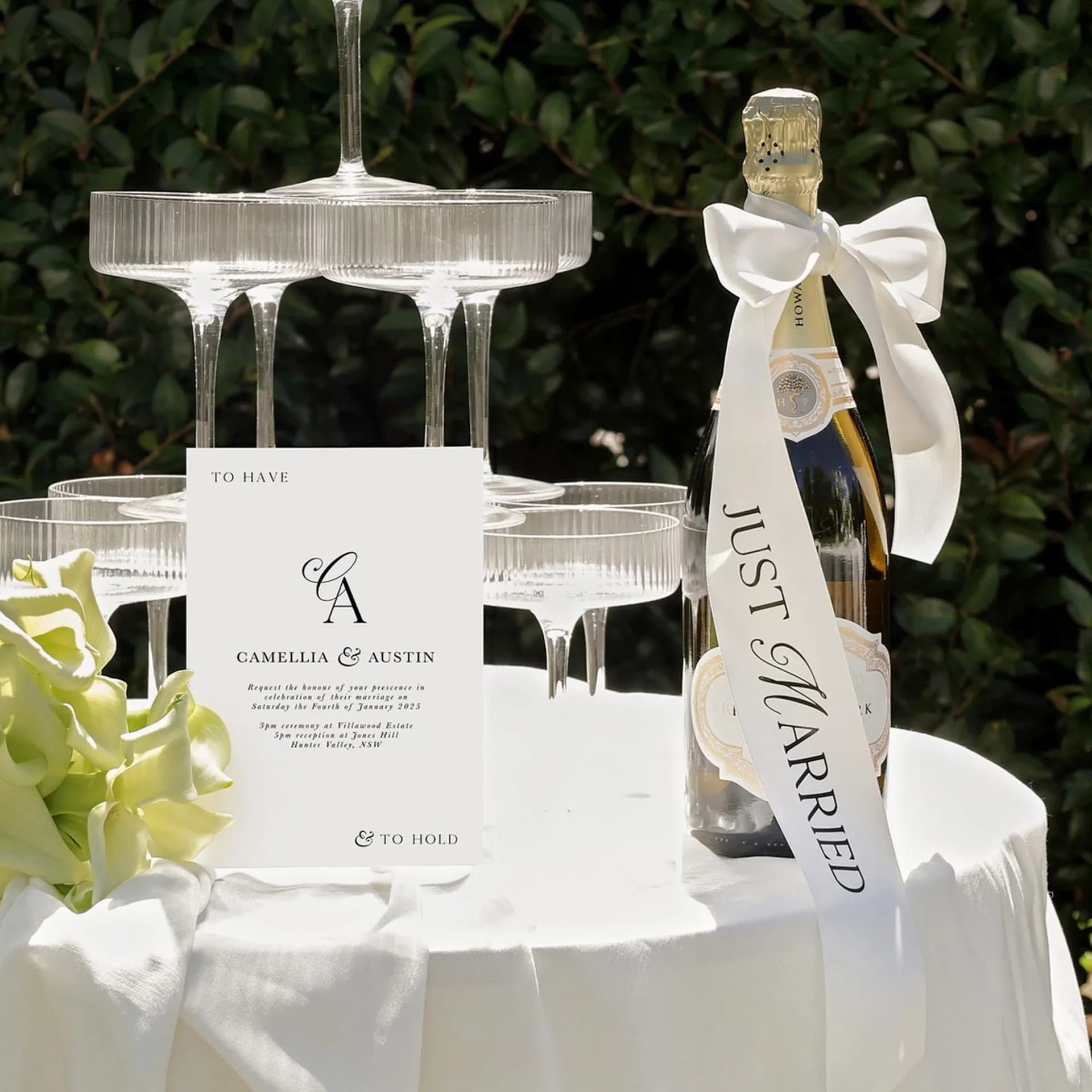 Cross-border Exclusive Just Married Decorative Wine Glass Ribbon Champagne Couple Glasses with White Ribbon Wedding Customization