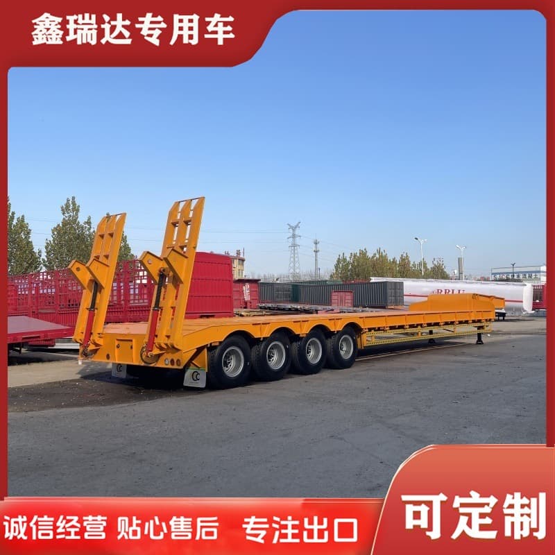 Stock supply 13m three-line six-axle flatbed transport semi-trailer, used hydraulic ramp lowbed semi-trailer