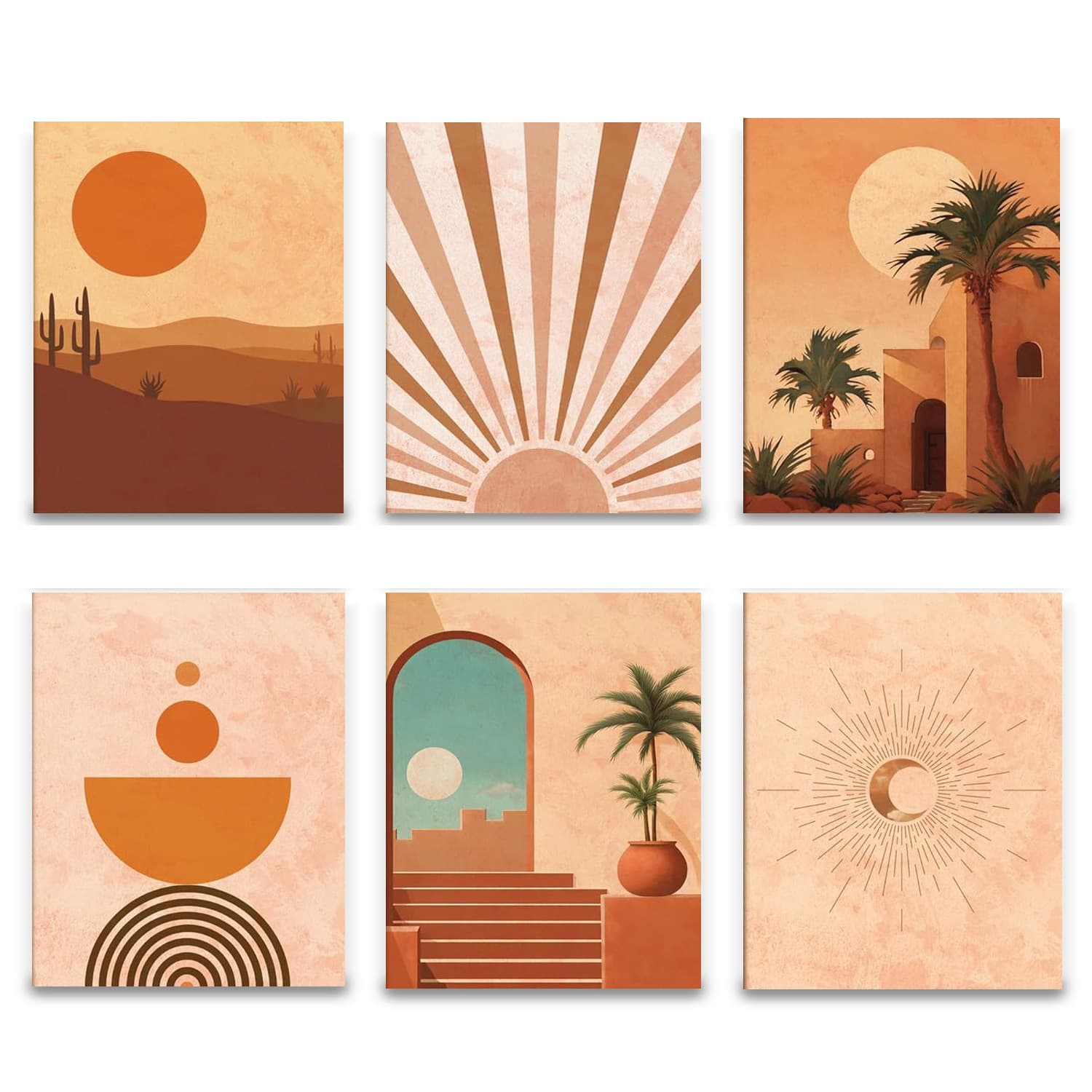 Bohemian Wall Art Print Canvas 6-Piece Set Sun Moon Rainbow Canvas Poster Minimalist Painting