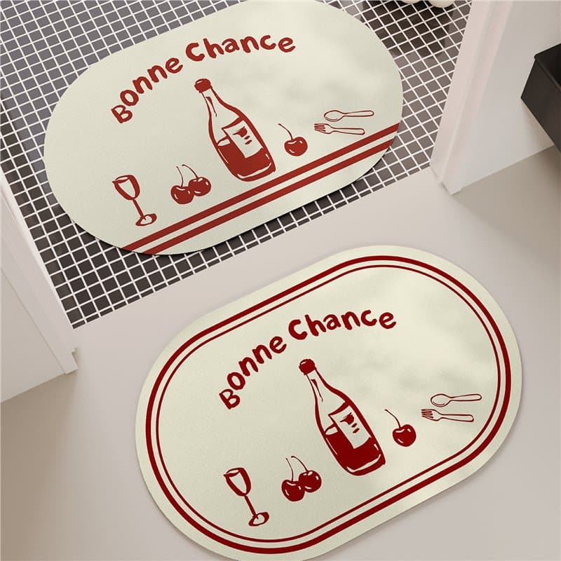 French artistic illustration style bathroom mat, diatomaceous mud for quick-dry absorption, anti-slip and anti-fall mat for toilet and bathroom entrances.