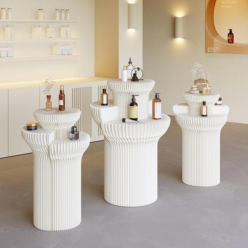 Multi-layer Cylindrical Display Stand, Accordion Paper Art Display Stand, Decorative Side Table, Commercial Display Island