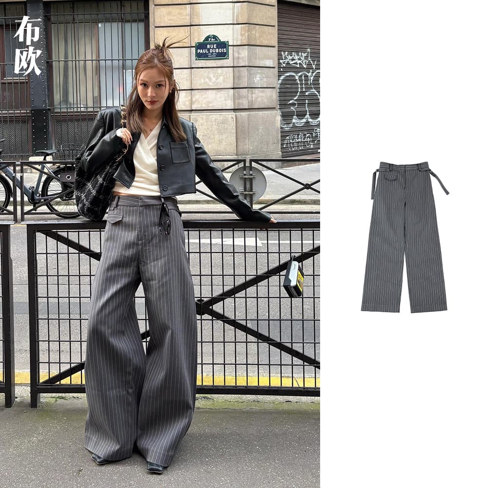 Side 3D Tailoring 2025 Early Spring Nanyou Women's Slimming Striped High-Waist Wide-Leg Long Pants Niche Dress Pants for Women
