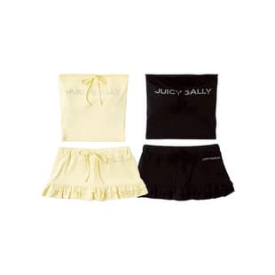 Pure Desire Style Off-Shoulder Drawstring Top and Skirt Set Sparkle Letter Slim Tube Top Ruffle Hem Mini Skirt