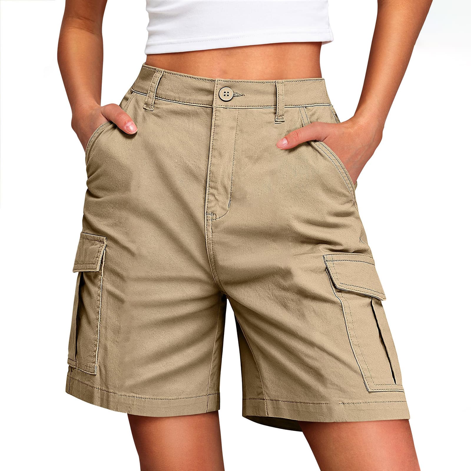 Women's Solid Multi-Pocket 5-Inch Shorts Cargo Pocket Casual Pants for Cross-Border E-commerce Amazon