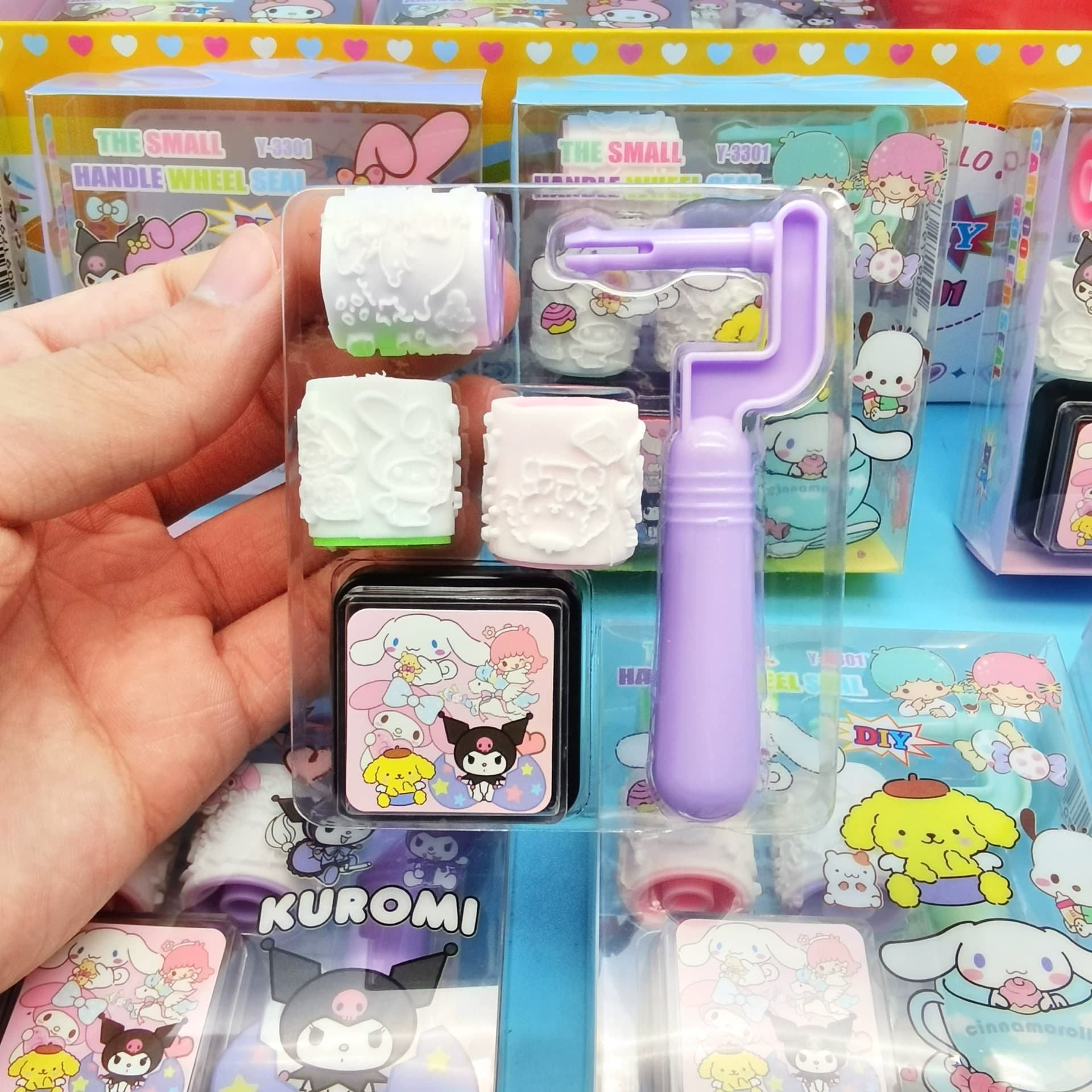 Children's Cartoon Roller Stamp Ink Pad Set, Handle, Small Gift Stamp Toy for Elementary School Students and Kindergarten, Wholesale