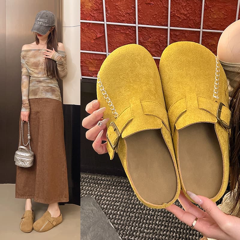 Thick Sole Platform Birkenstock Sandals for Women Summer Outdoor Slip-On Lazy Toe-Covered Half Slippers Cork Birkenstock Half Slippers