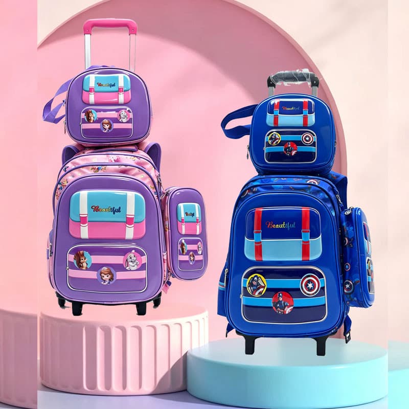 Cross-border school bag with trolley school bag three-piece set lunch bag pencil box 3D hard shell cartoon bag