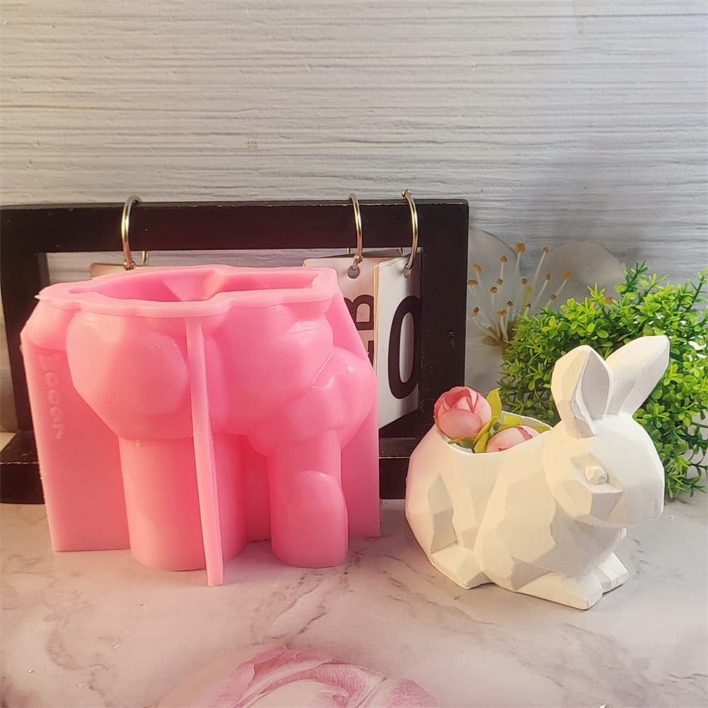 Rabbit Candle Holder Plaster Ornament Silicone Mold DIY Plaster Silicone Mold W0097