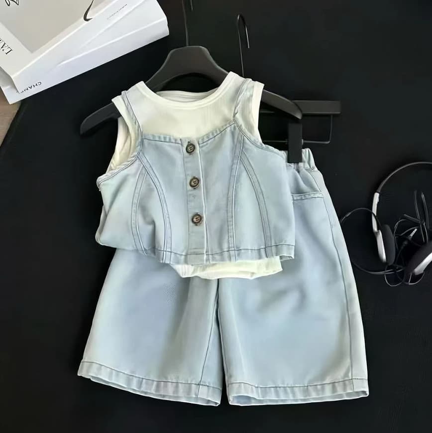 Girls three-piece summer new girls vest set children's Korean tops and casual pants three-piece set 50072