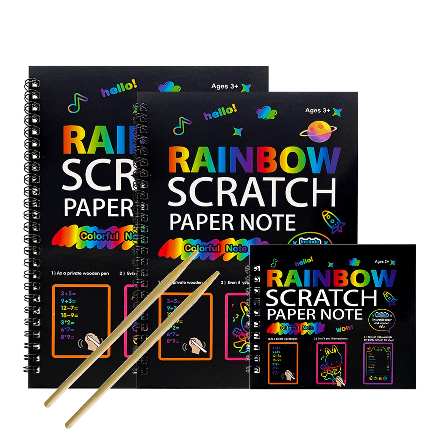 Cross-border scratch art notebooks for children, watercolor-inspired educational rainbow scratch paper for creative DIY drawing