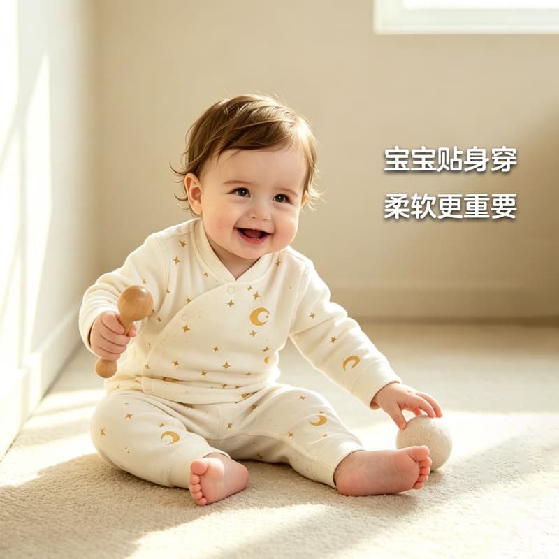 Boneless sewing baby high-waist suit Class A cotton spring and autumn newborn long-sleeved belly protection suit for boys and girls