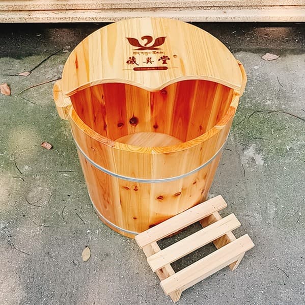 40cm High Tibetan Herbal Foot Soaking Wooden Tub, Home Foot Bath for Steam Therapy Extending Past the Calf